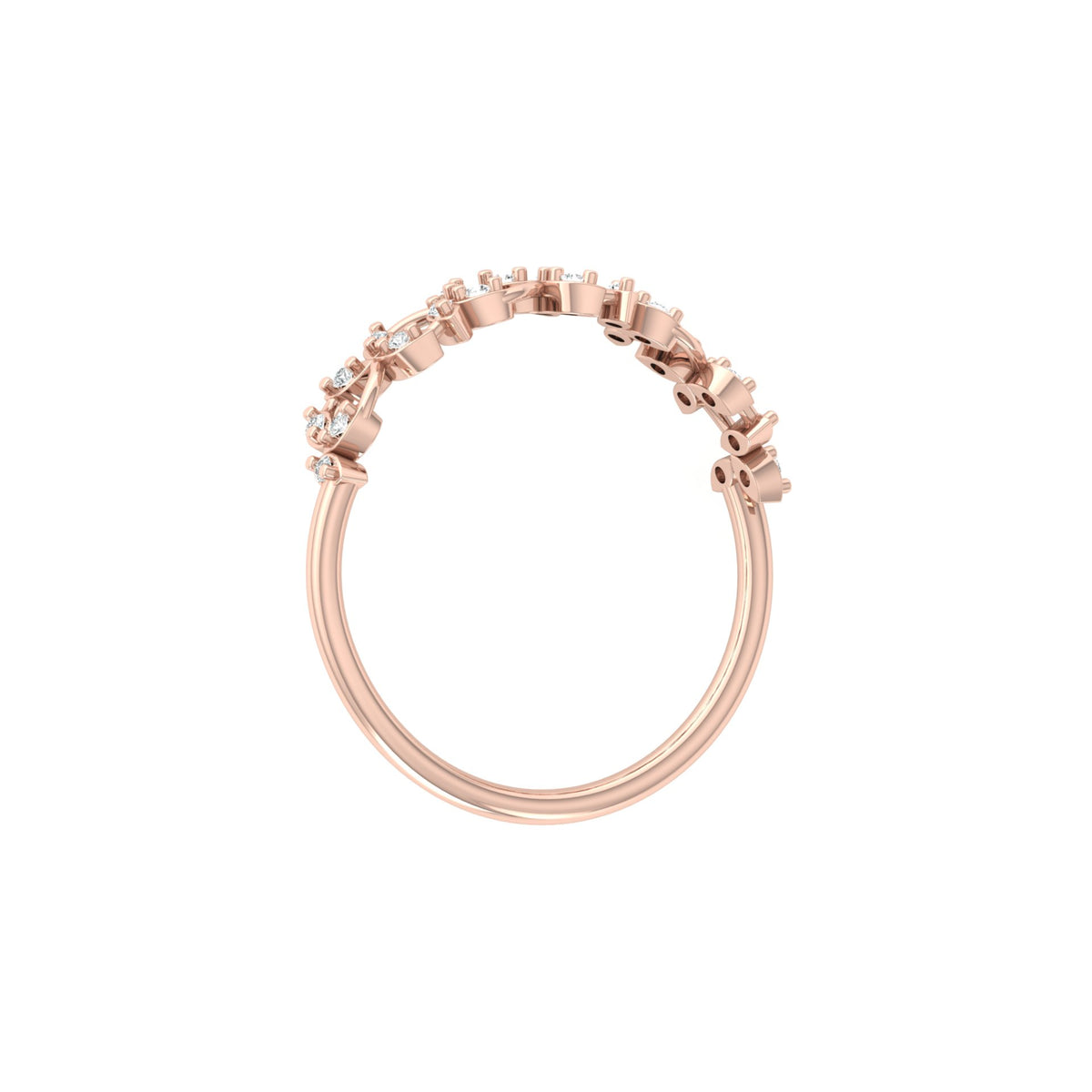 Minimalist  Round Diamond Leaf Ring Band  Nature-Inspired Dainty Band In 14K Solid Gold - HIGHCARAT DIAMONDS