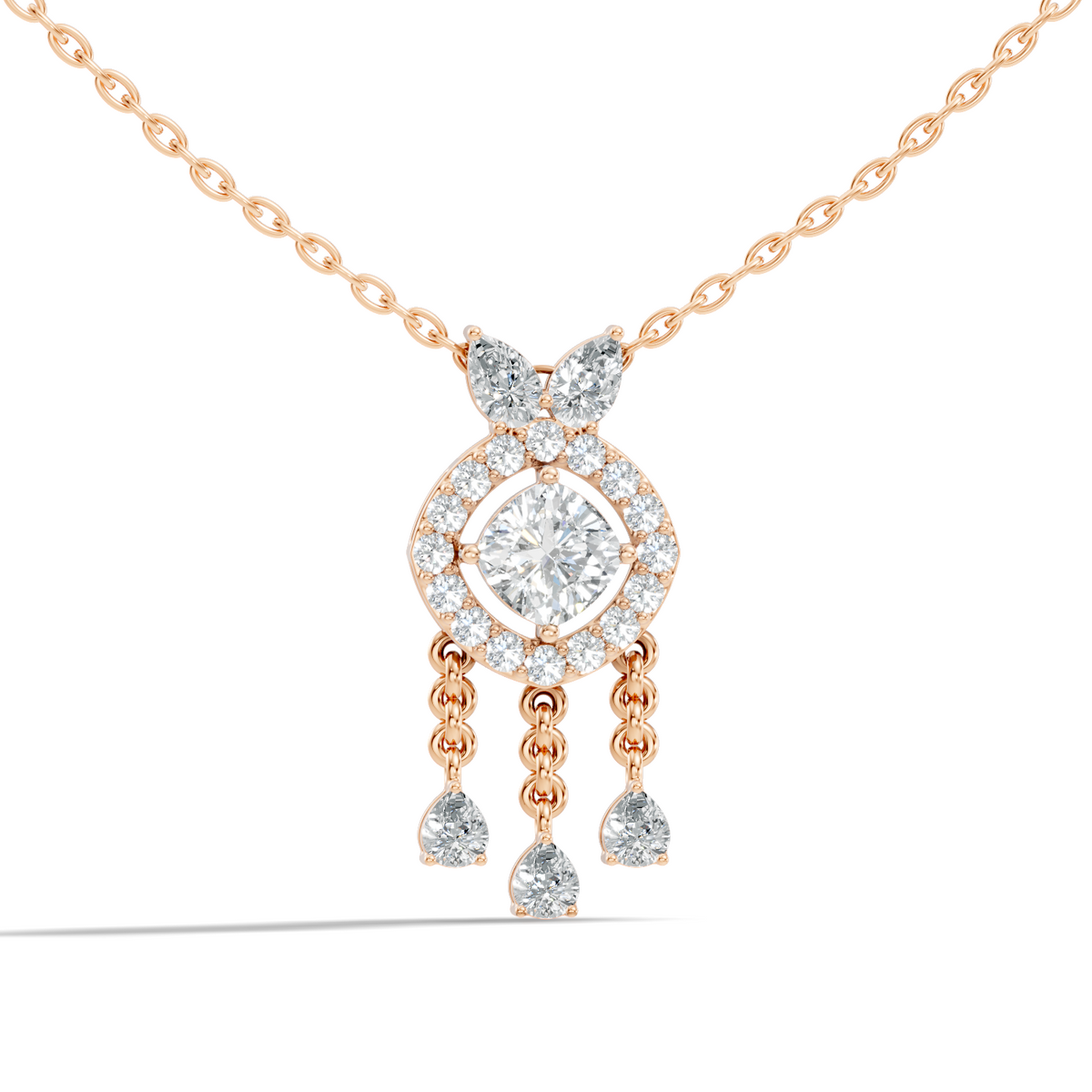 Labgrown Diamond Accent Halo Pendant Necklace With Round Cut in 14k Gold Teardrop Design - HIGHCARAT DIAMONDS
