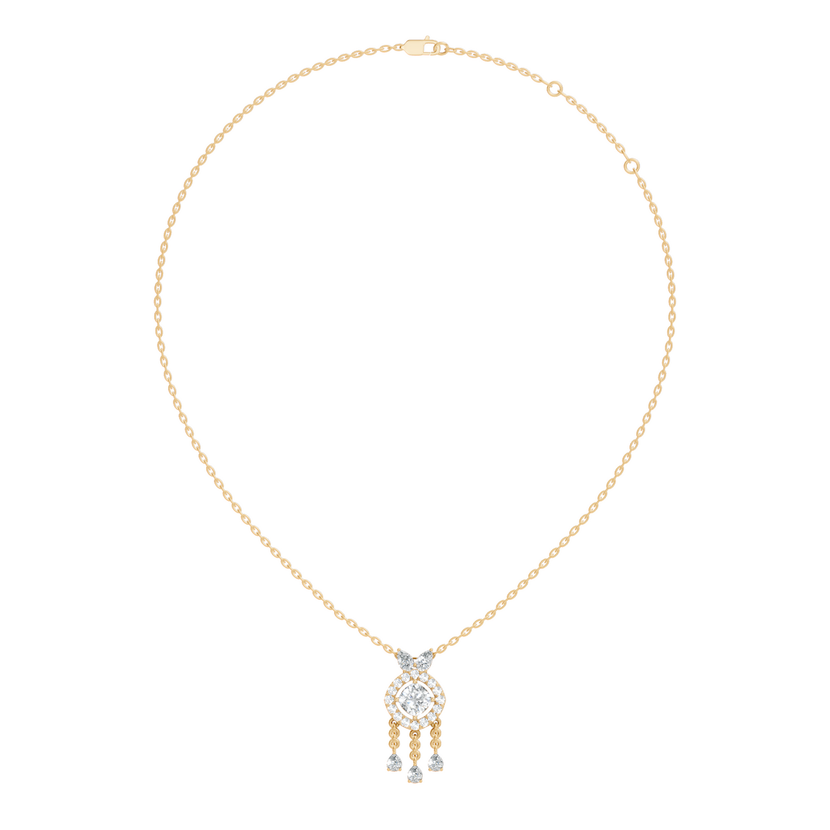 Labgrown Diamond Accent Halo Pendant Necklace With Round Cut in 14k Gold Teardrop Design - HIGHCARAT DIAMONDS