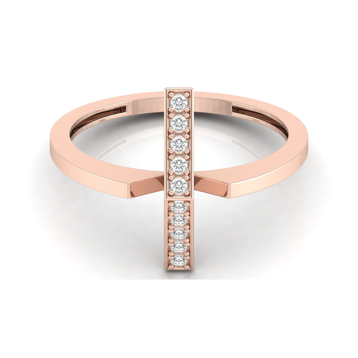 Modern Open Band Diamond Ring with Vertical Row of Round Diamonds Minimalist 14K Solid Gold Jewelry - HIGHCARAT DIAMONDS