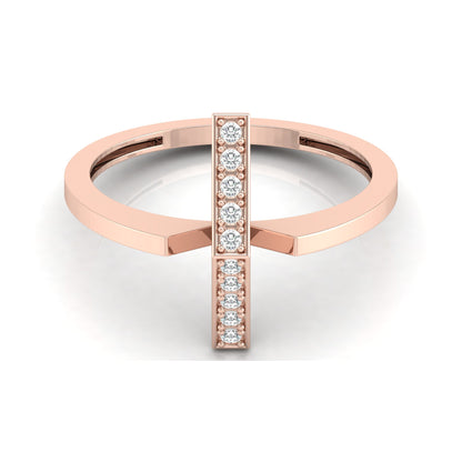 Modern Open Band Diamond Ring with Vertical Row of Round Diamonds Minimalist 14K Solid Gold Jewelry - HIGHCARAT DIAMONDS