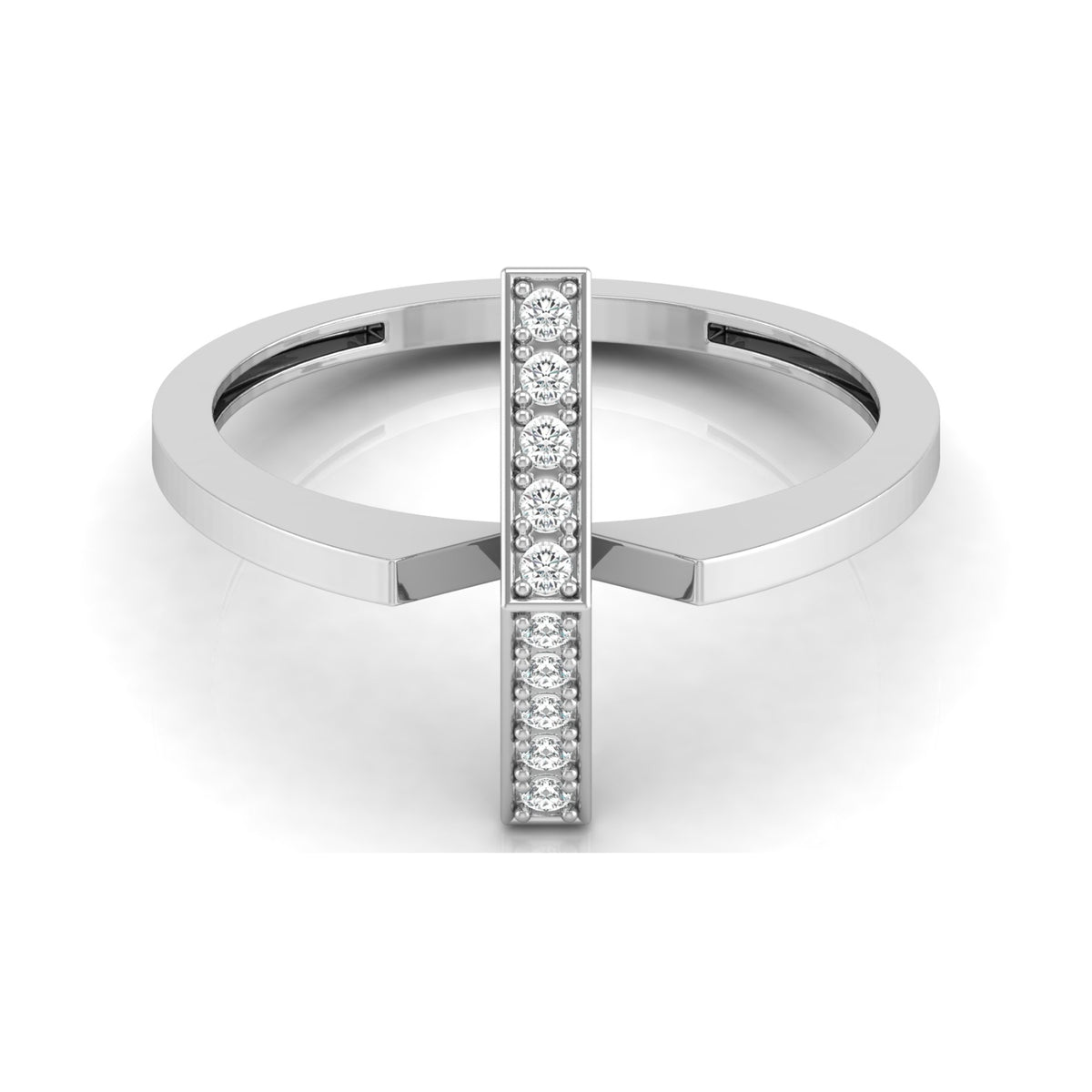 Modern Open Band Diamond Ring with Vertical Row of Round Diamonds Minimalist 14K Solid Gold Jewelry - HIGHCARAT DIAMONDS