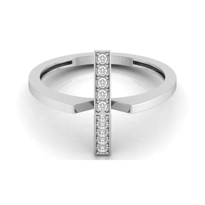 Modern Open Band Diamond Ring with Vertical Row of Round Diamonds Minimalist 14K Solid Gold Jewelry - HIGHCARAT DIAMONDS