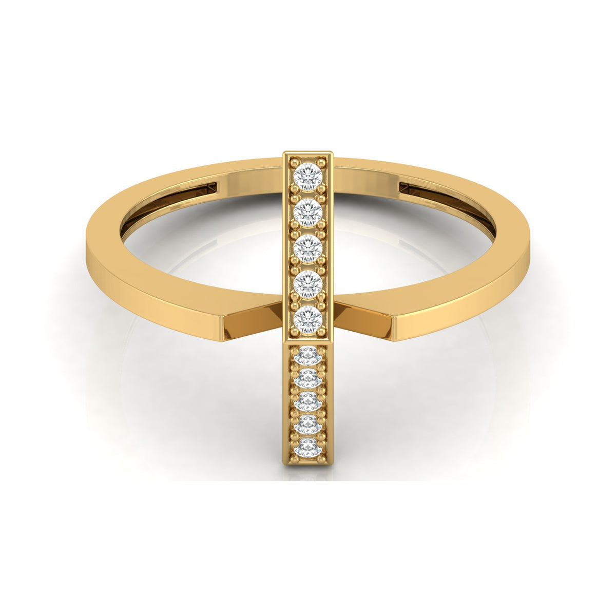 Modern Open Band Diamond Ring with Vertical Row of Round Diamonds Minimalist 14K Solid Gold Jewelry - HIGHCARAT DIAMONDS