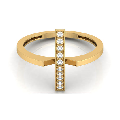 Modern Open Band Diamond Ring with Vertical Row of Round Diamonds Minimalist 14K Solid Gold Jewelry - HIGHCARAT DIAMONDS
