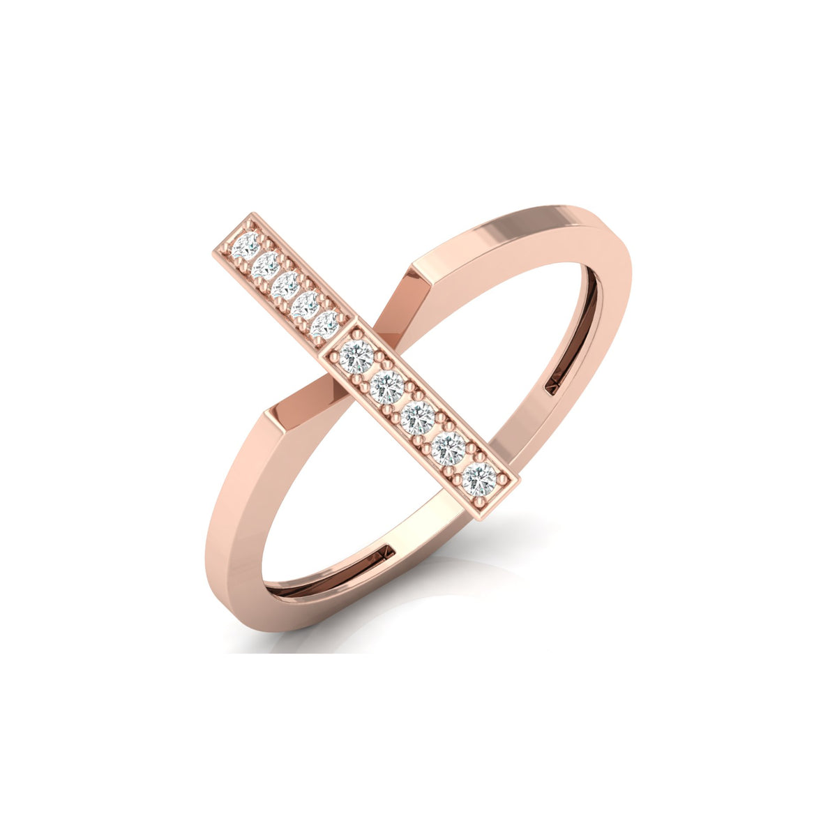 Modern Open Band Diamond Ring with Vertical Row of Round Diamonds Minimalist 14K Solid Gold Jewelry - HIGHCARAT DIAMONDS