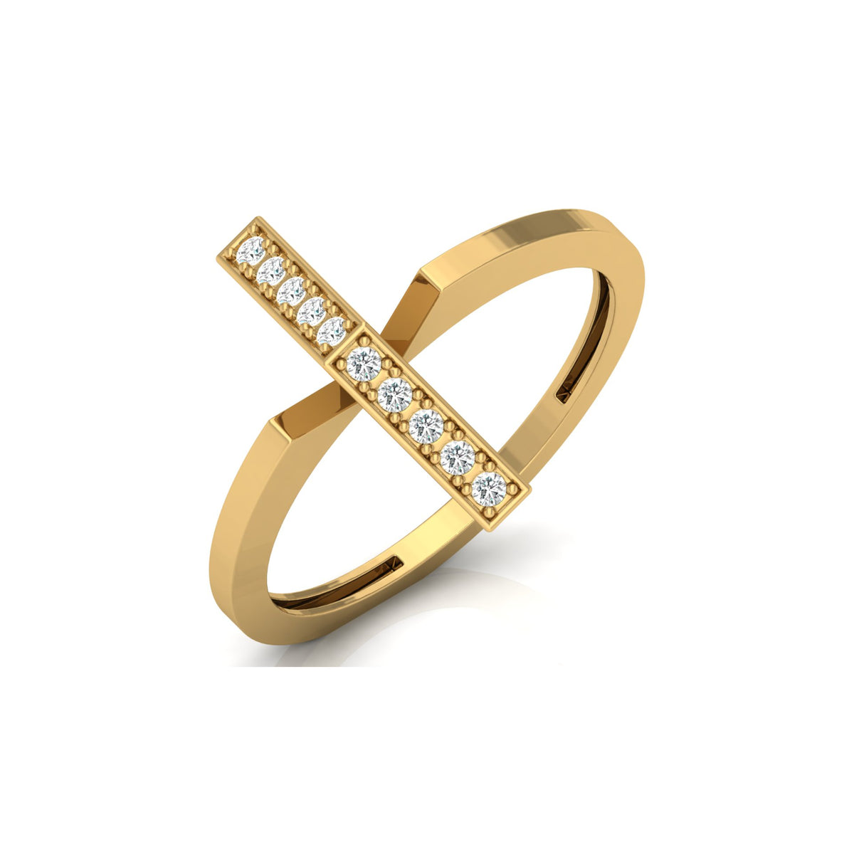 Modern Open Band Diamond Ring with Vertical Row of Round Diamonds Minimalist 14K Solid Gold Jewelry - HIGHCARAT DIAMONDS