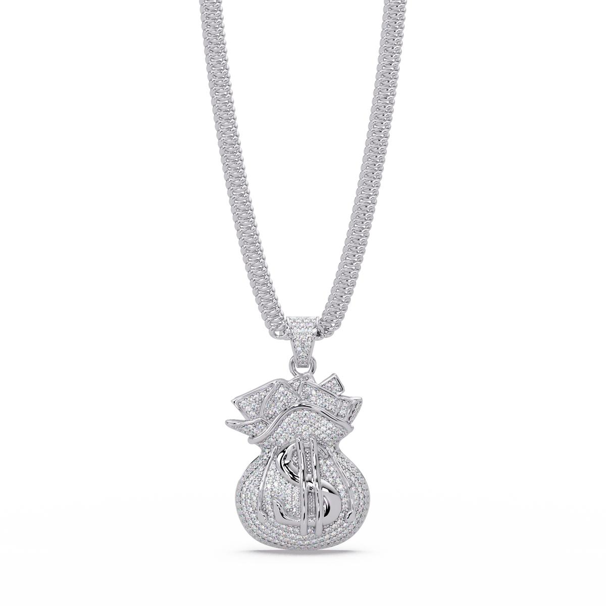 Money Bag Dollar Sign Lab Grown Diamond Pendant Necklace - HIGHCARAT DIAMONDS