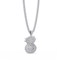 Money Bag Dollar Sign Lab Grown Diamond Pendant Necklace - HIGHCARAT DIAMONDS