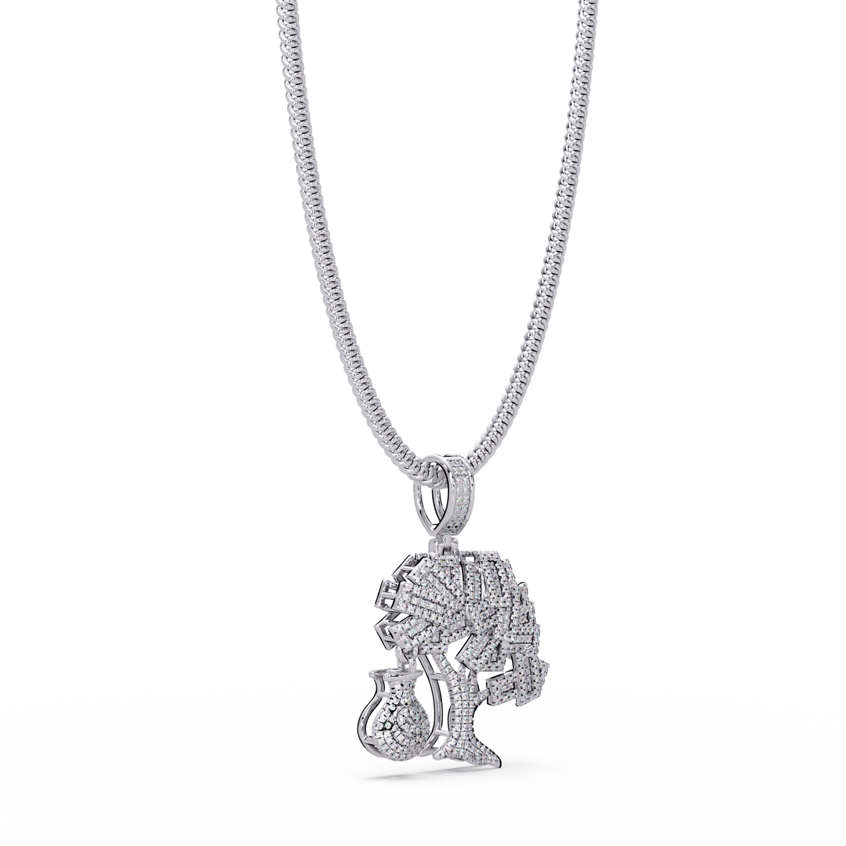 Money Tree Iced Diamond Pendant Cash Bag Charm Necklace - HIGHCARAT DIAMONDS