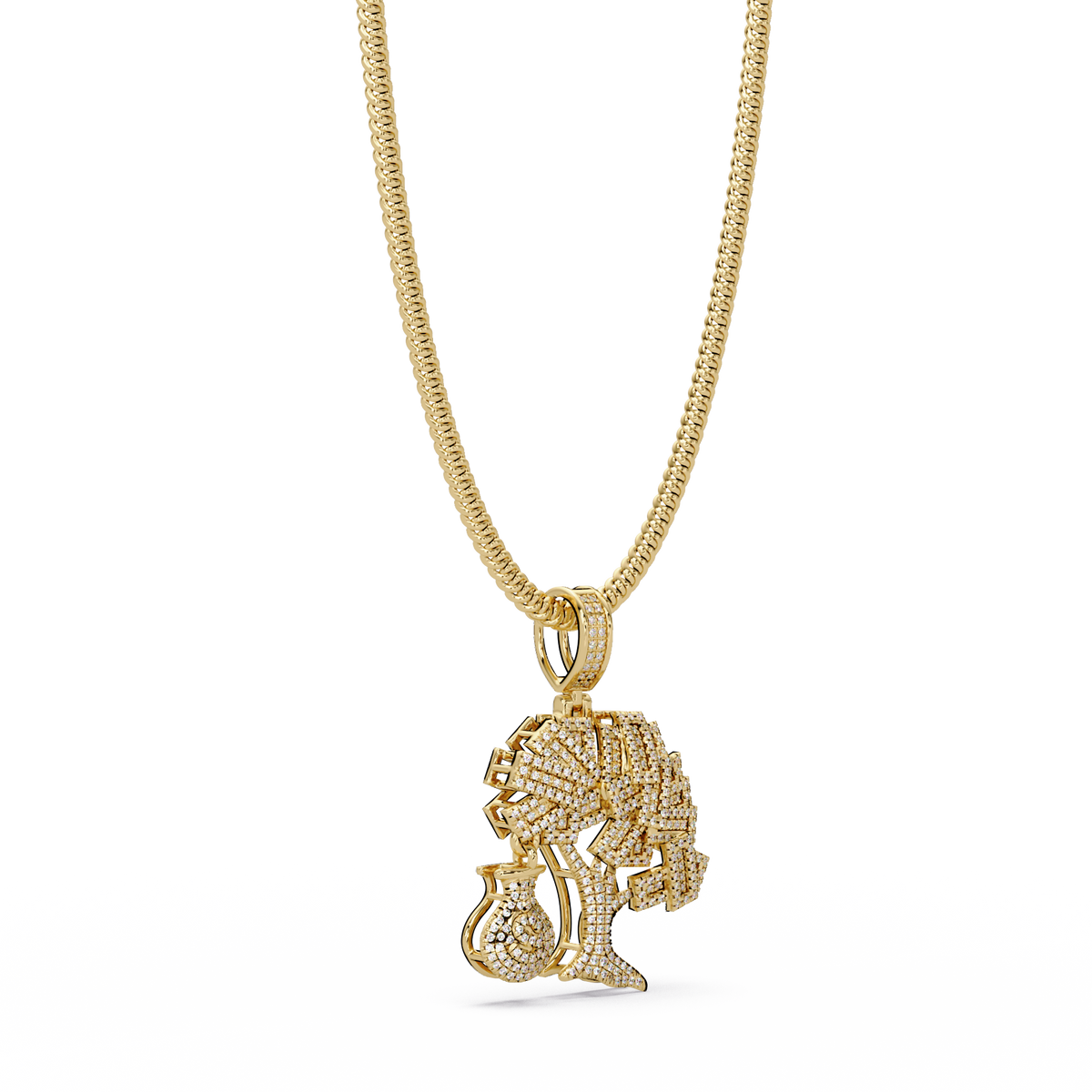 Money Tree Iced Diamond Pendant Cash Bag Charm Necklace - HIGHCARAT DIAMONDS