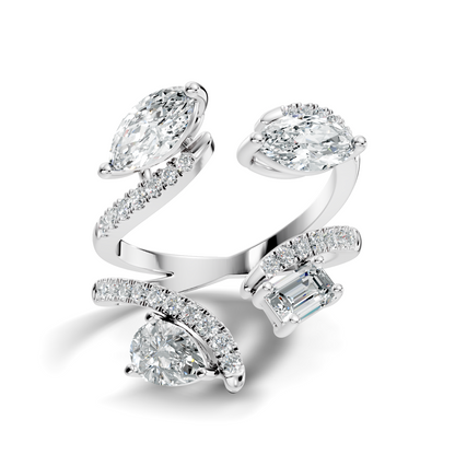 2.15Ct Emerald, Pear, Marquise and Round Cut Diamond Unique Vintage Bypass Dainty Party Wear Ring For Women's - HIGHCARAT DIAMONDS