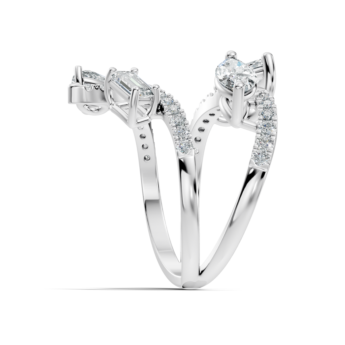 2.15Ct Emerald, Pear, Marquise and Round Cut Diamond Unique Vintage Bypass Dainty Party Wear Ring For Women's - HIGHCARAT DIAMONDS
