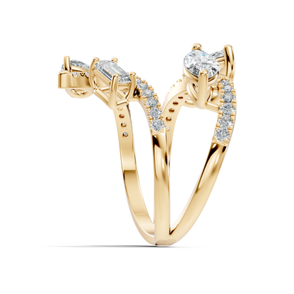 2.15Ct Emerald, Pear, Marquise and Round Cut Diamond Unique Vintage Bypass Dainty Party Wear Ring For Women's - HIGHCARAT DIAMONDS