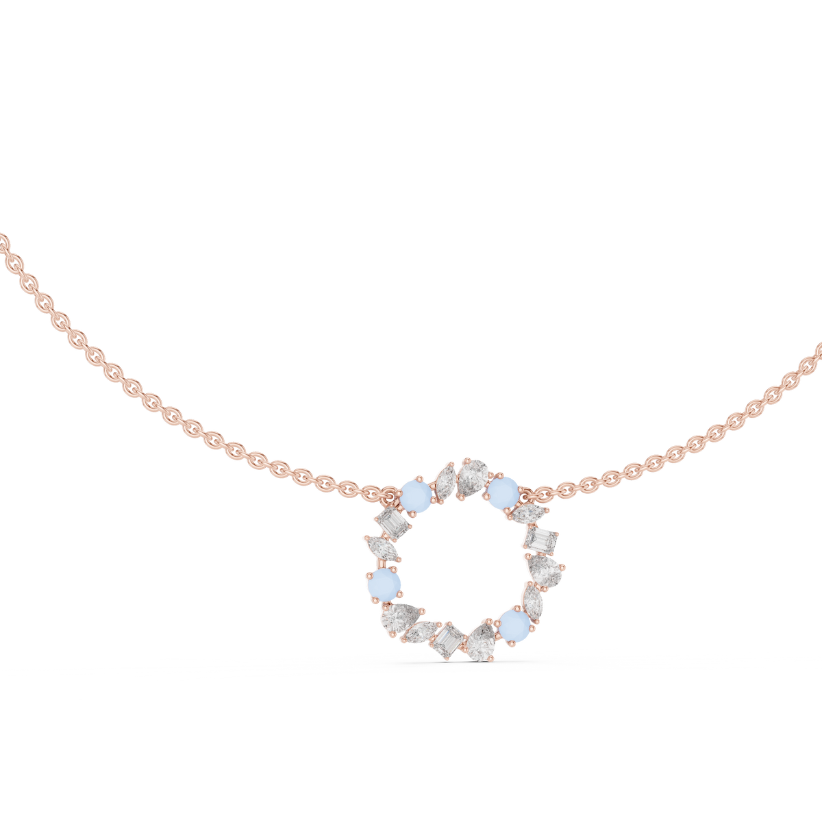 2.52 Ct All Shapes Round, Pear, Marquise, Emerald Lab Grown Diamond Round Style Wedding Wear 14k Solid Gold Necklace - HIGHCARAT DIAMONDS