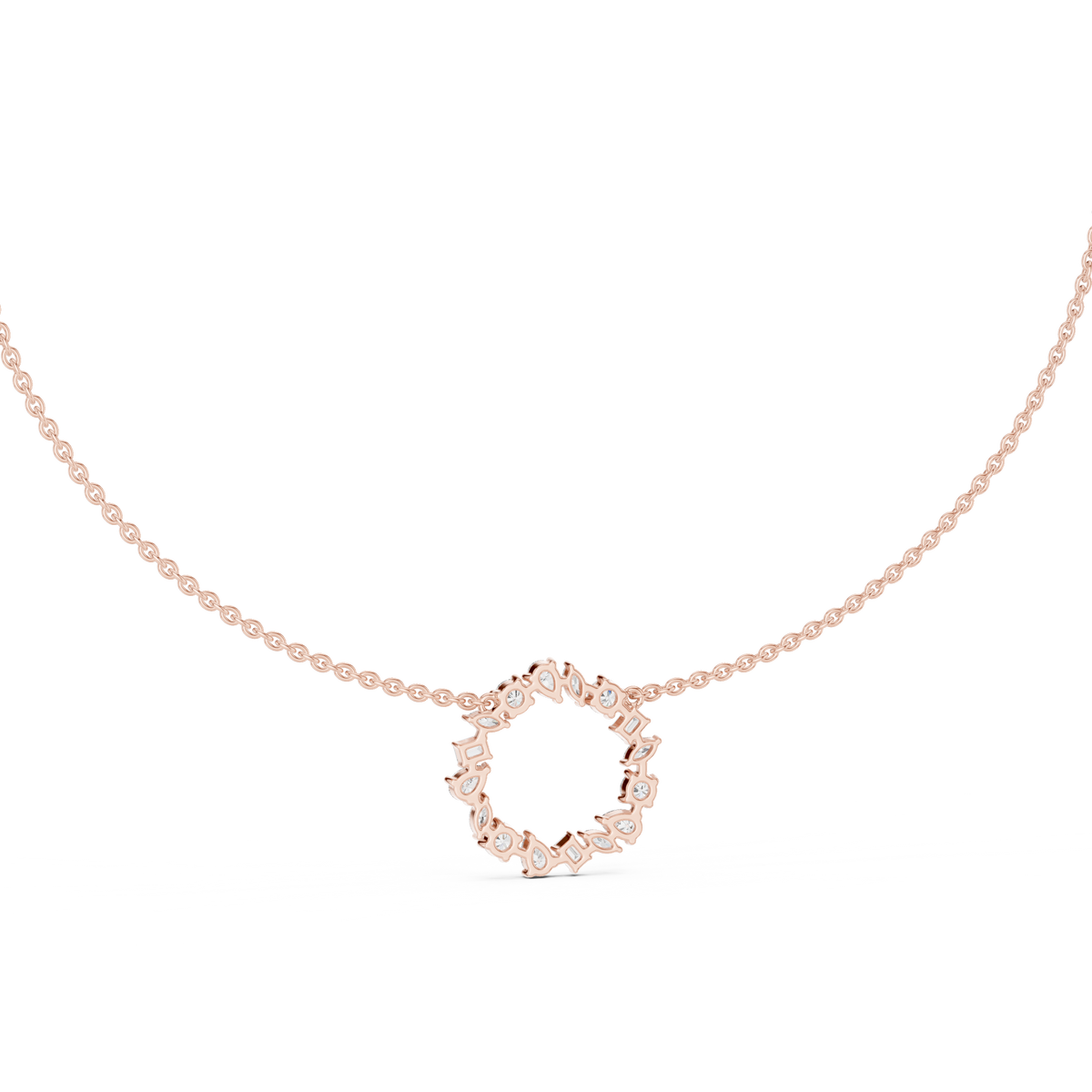 2.52 Ct All Shapes Round, Pear, Marquise, Emerald Lab Grown Diamond Round Style Wedding Wear 14k Solid Gold Necklace - HIGHCARAT DIAMONDS