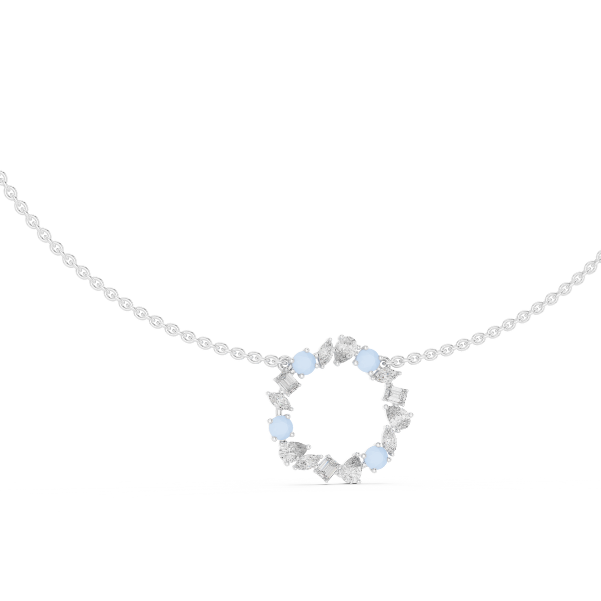 2.52 Ct All Shapes Round, Pear, Marquise, Emerald Lab Grown Diamond Round Style Wedding Wear 14k Solid Gold Necklace - HIGHCARAT DIAMONDS