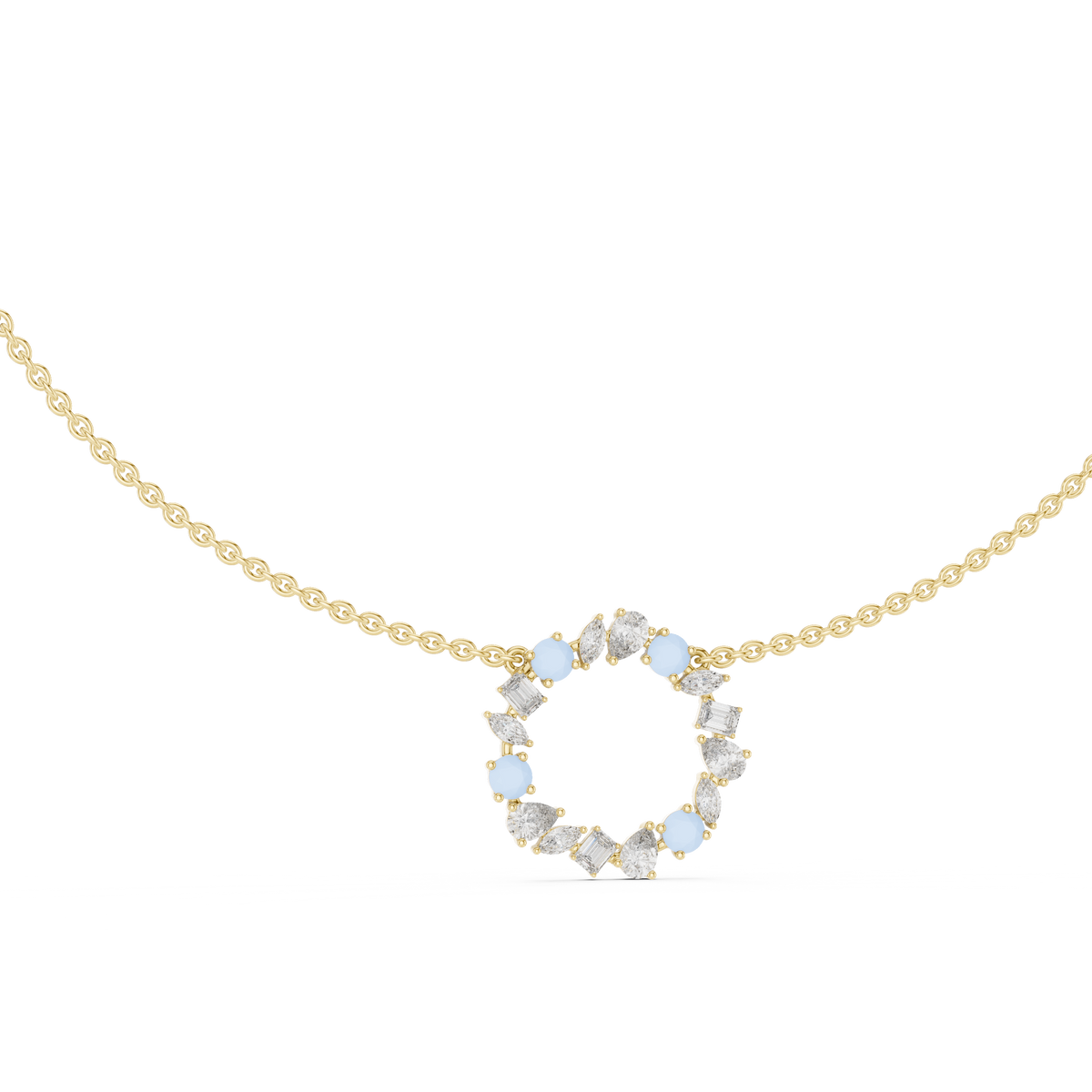 2.52 Ct All Shapes Round, Pear, Marquise, Emerald Lab Grown Diamond Round Style Wedding Wear 14k Solid Gold Necklace - HIGHCARAT DIAMONDS