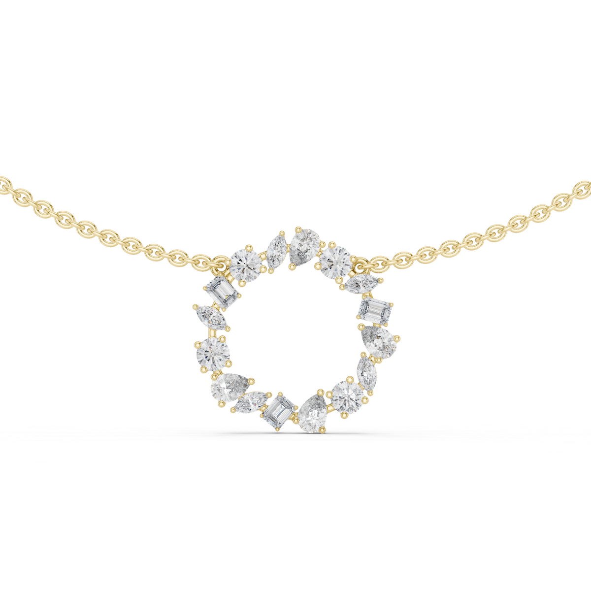 Multi Shape Lab Grown Diamond Circle Pendant Necklace - HIGHCARAT DIAMONDS