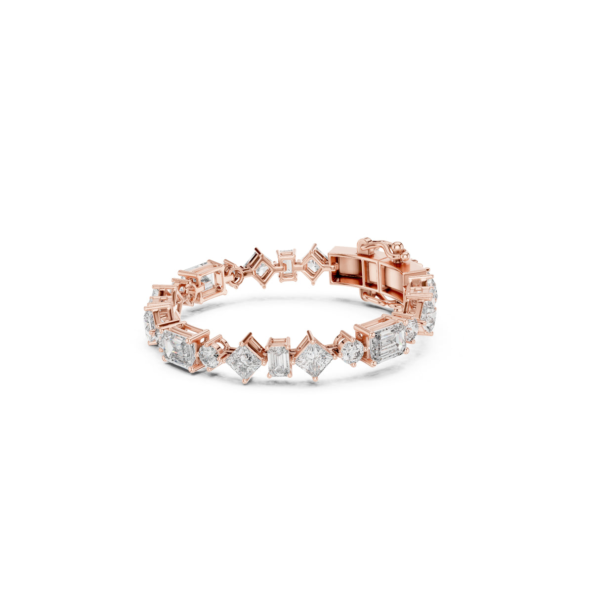 14K Solid Gold Multi Shape Top Grade Lab Grown Diamond Unique Art Deco Dainty Engagement Tennis Bracelet Gift For Her - HIGHCARAT DIAMONDS