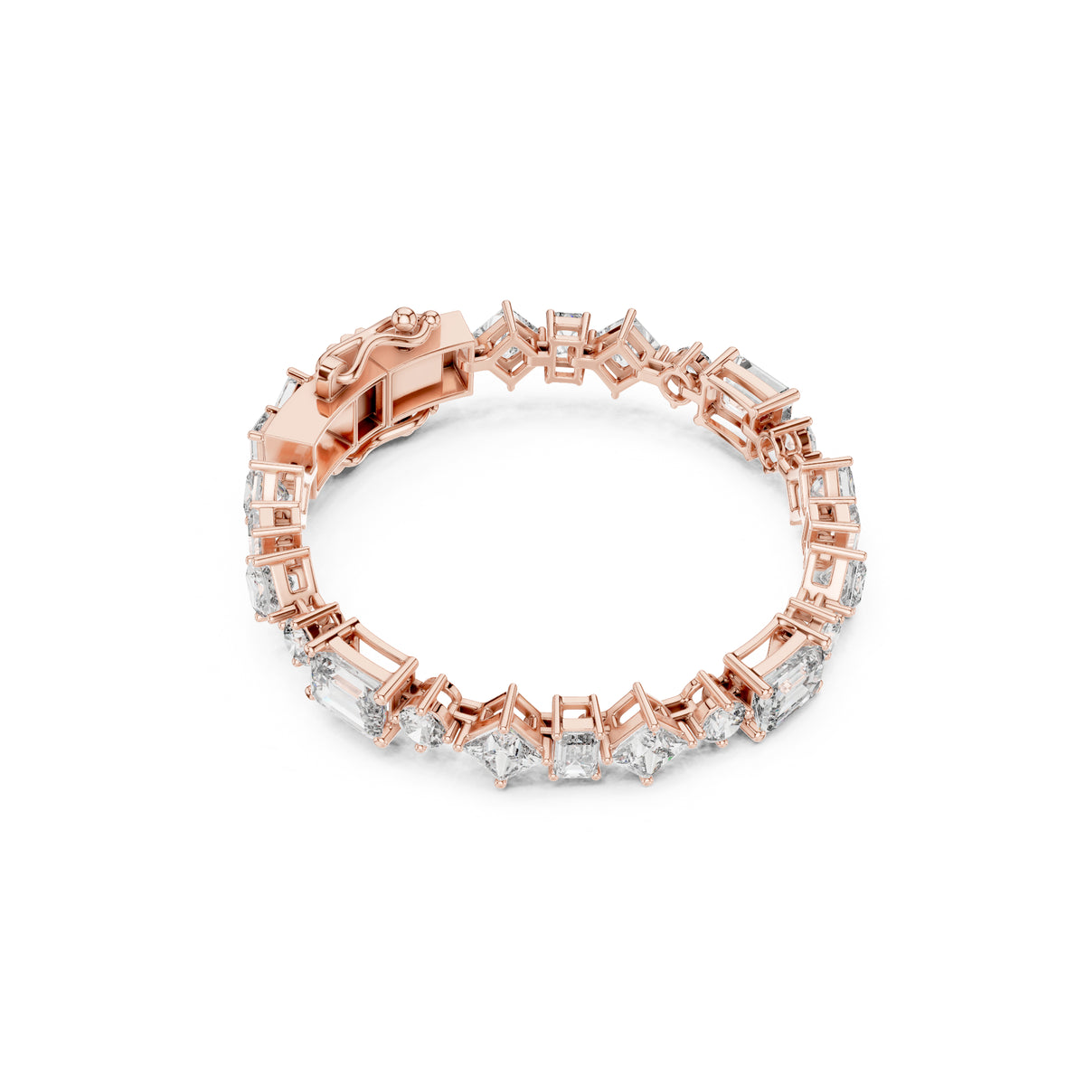 14K Solid Gold Multi Shape Top Grade Lab Grown Diamond Unique Art Deco Dainty Engagement Tennis Bracelet Gift For Her - HIGHCARAT DIAMONDS