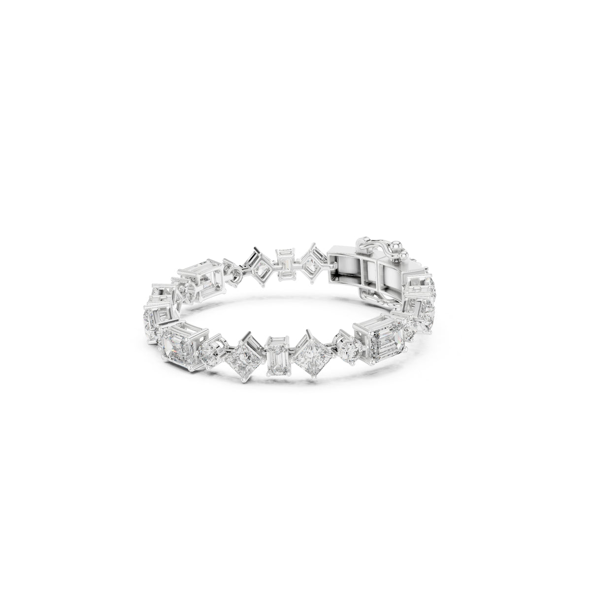 360 view video of multi shape lab diamond tennis bracelet rotating on white background