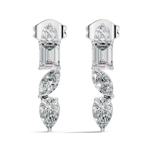 Elegant Minimalist Diamond Drop Earrings Emerald & Pear Multi-Cut Diamond Jewelry For Women - HIGHCARAT DIAMONDS