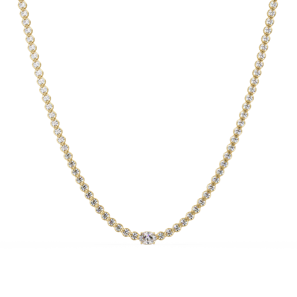 One Oval & Round Bezel Set Lab Grown Diamond Tennis Necklace - HIGHCARAT DIAMONDS