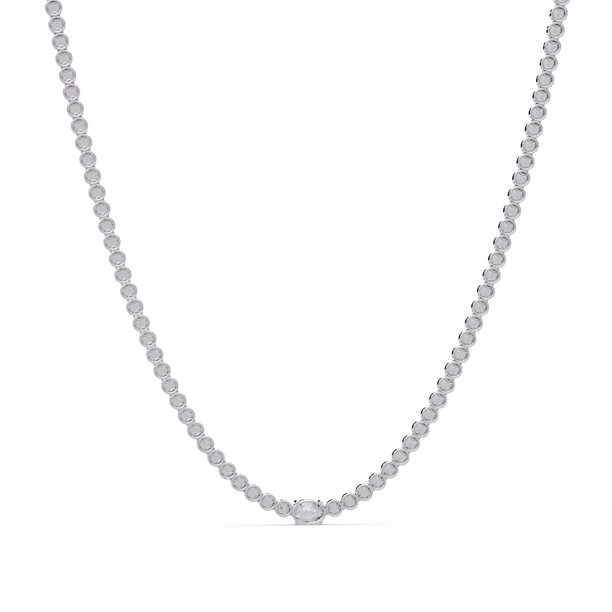 One Oval & Round Bezel Set Lab Grown Diamond Tennis Necklace - HIGHCARAT DIAMONDS
