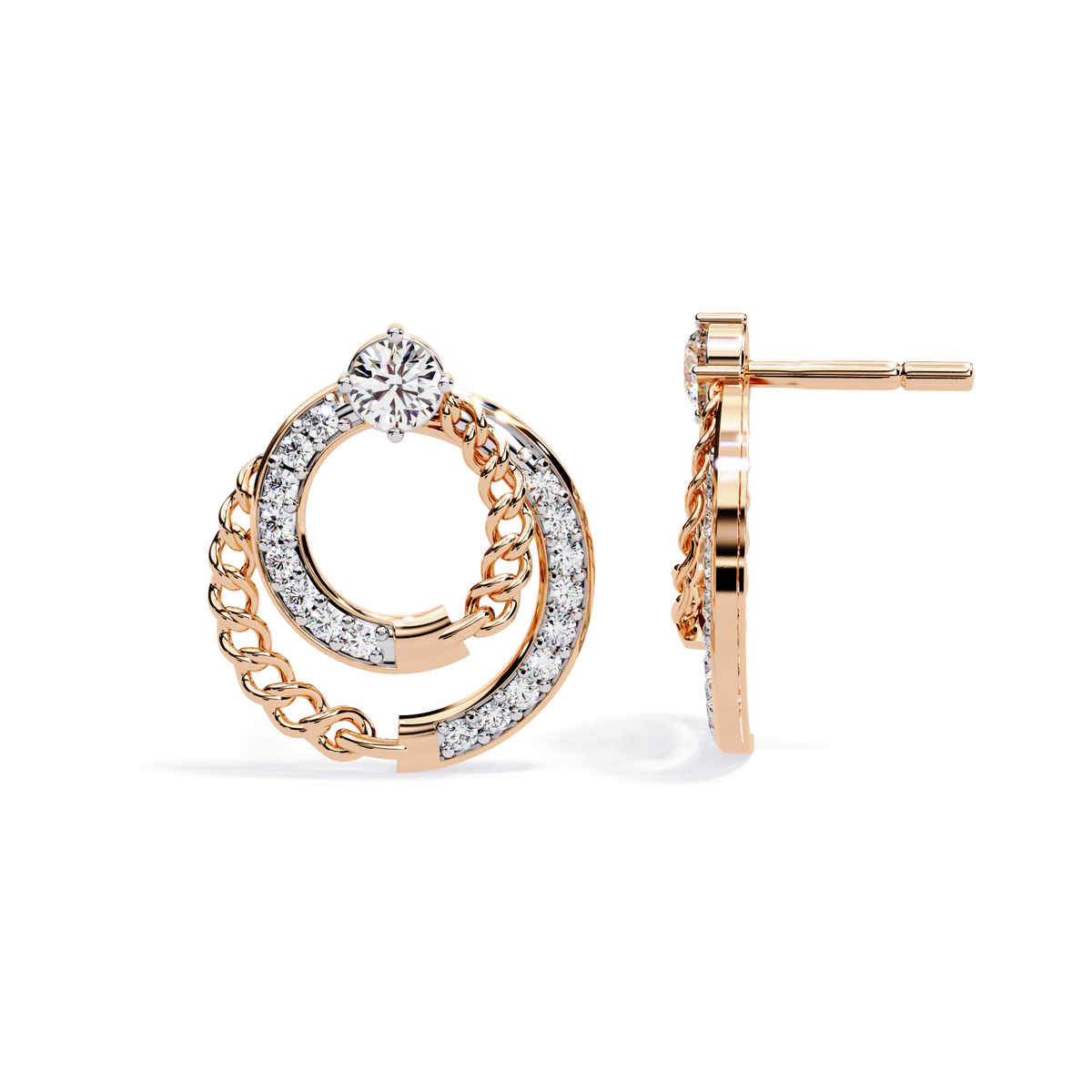 Open Circle Diamond Stud Earrings Side Profile Showing Setting