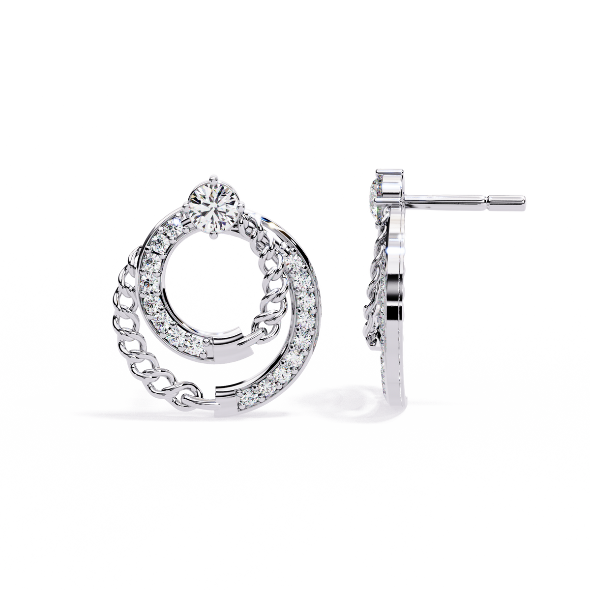 Circular Lab Grown Diamond Stud Earrings Angled Perspective