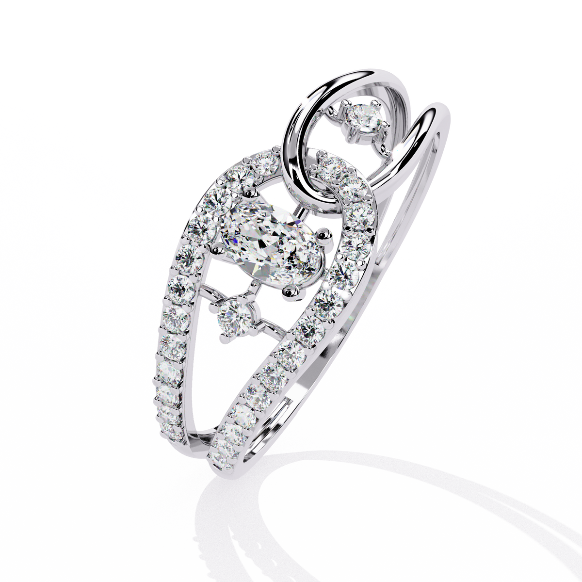 Oval And Round Cut Lab Grown Diamond Unique Handcrafted Prong Set Dainty Wedding Ring For Her - HIGHCARAT DIAMONDS