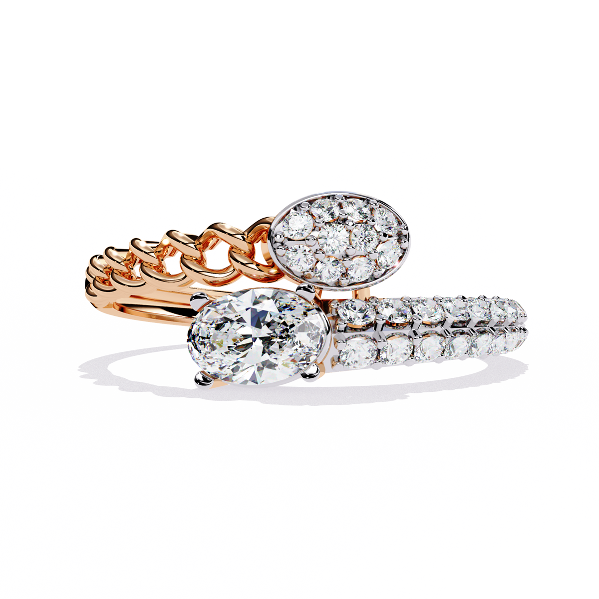 Oval And Round Cut Top Grade Lab Grown Diamond Bypass Elegant Art Deco Toi Moi Unique Engagement Ring - HIGHCARAT DIAMONDS