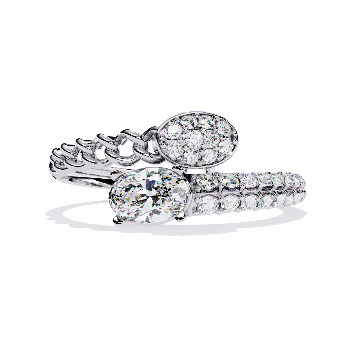 Oval And Round Cut Top Grade Lab Grown Diamond Bypass Elegant Art Deco Toi Moi Unique Engagement Ring - HIGHCARAT DIAMONDS