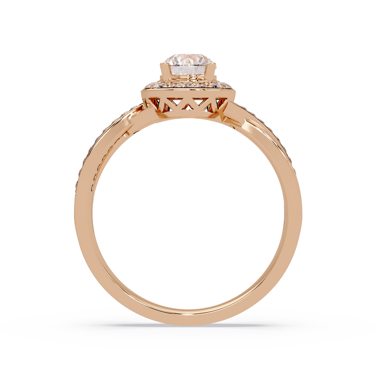 Oval Lab Grown Diamond Twisted Pave Band Halo Ring - HIGHCARAT DIAMONDS