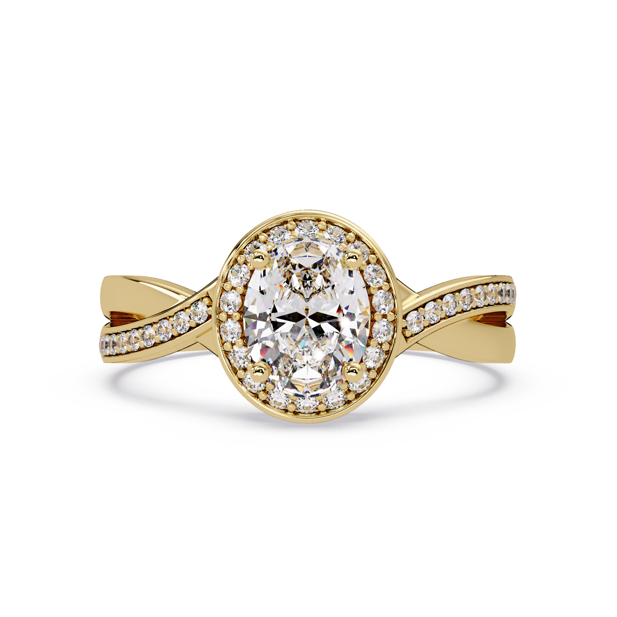 Oval Lab Grown Diamond Twisted Pave Band Halo Ring - HIGHCARAT DIAMONDS