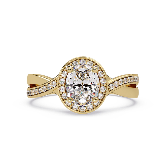 Oval Lab Grown Diamond Twisted Pave Band Halo Ring - HIGHCARAT DIAMONDS