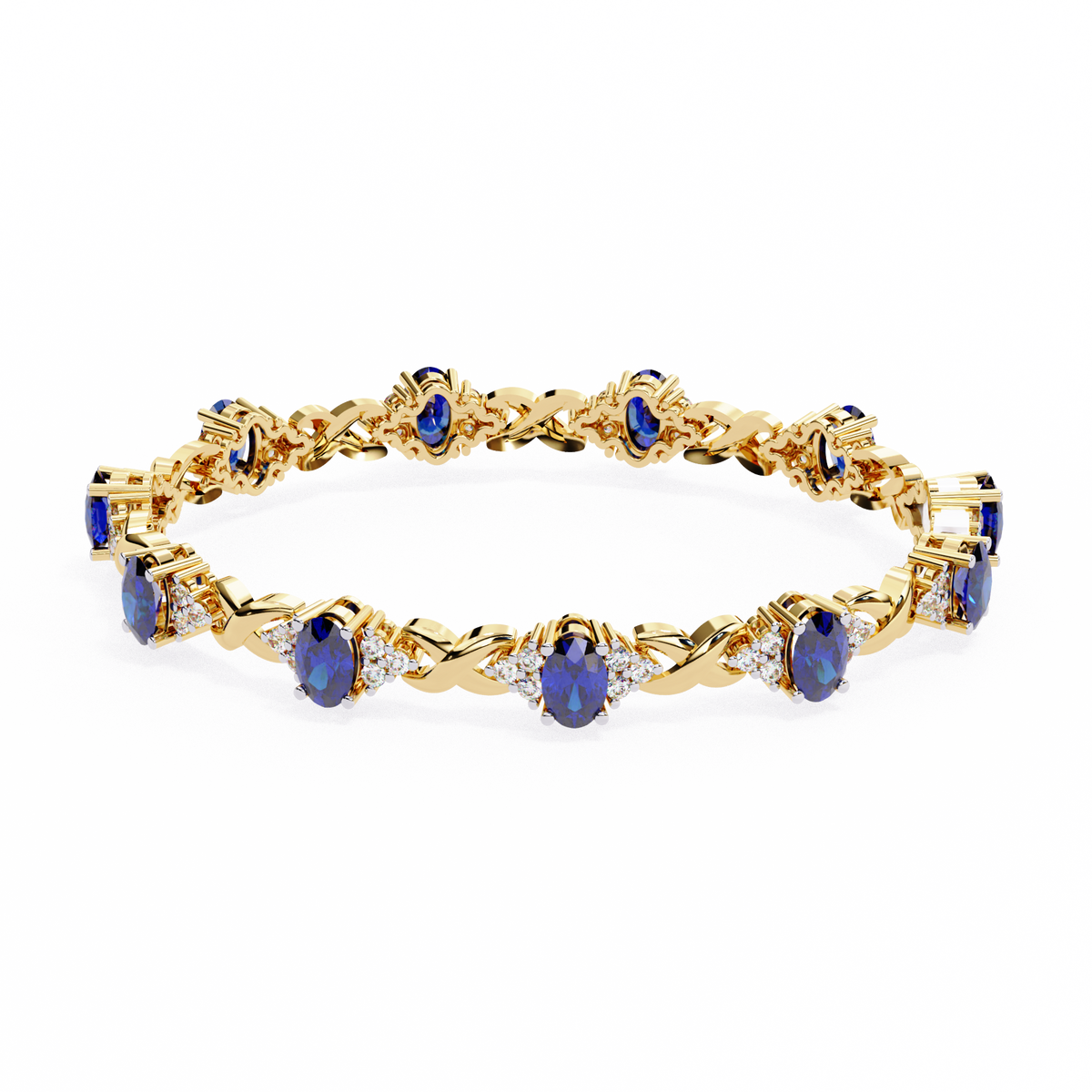 Oval blue sapphire tennis bracelet with lab grown diamonds