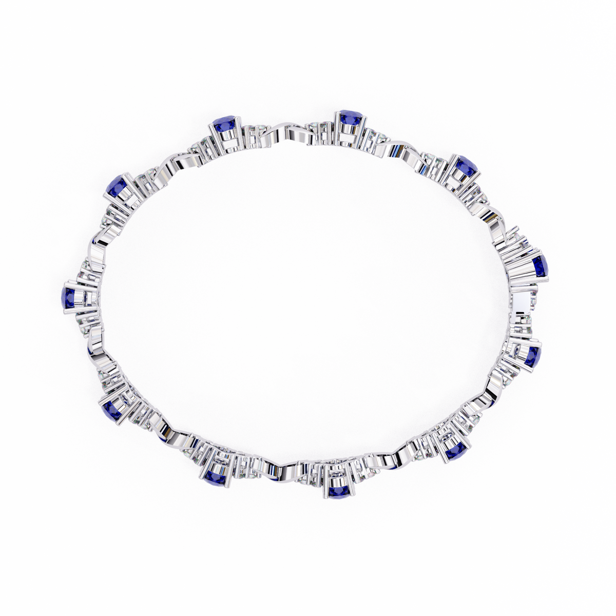 Lab grown diamond tennis bracelet with blue sapphire stones