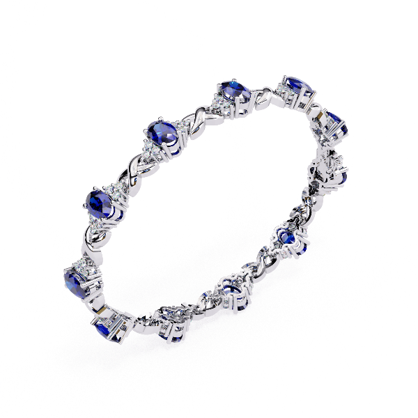 Classic tennis bracelet with oval blue sapphires and diamonds