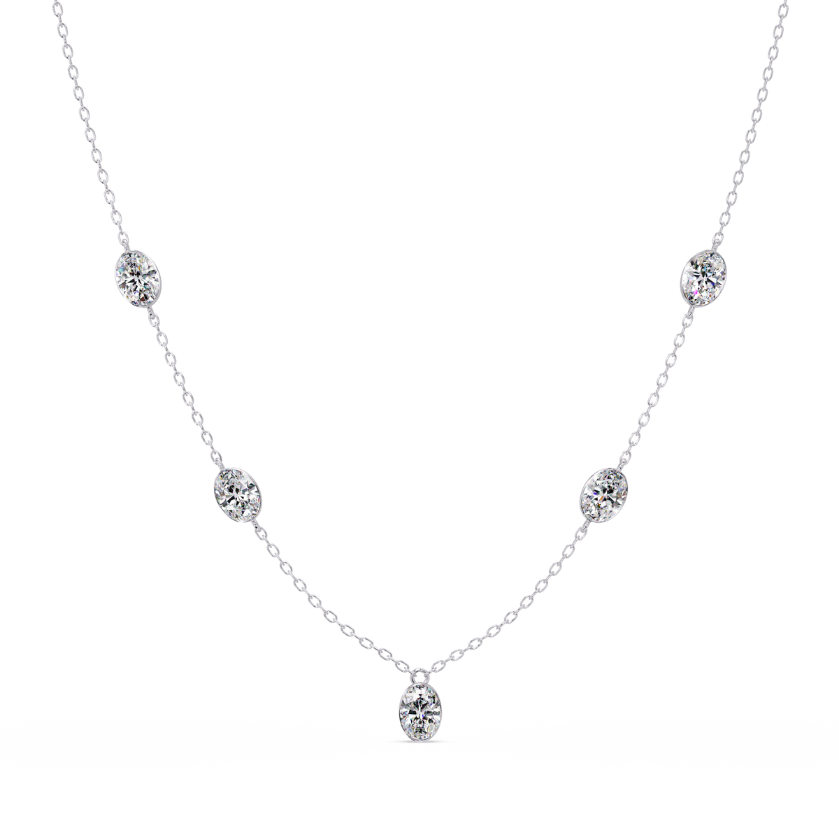Oval Cut Lab Grown Diamond Bezel Set Station Necklace - HIGHCARAT DIAMONDS