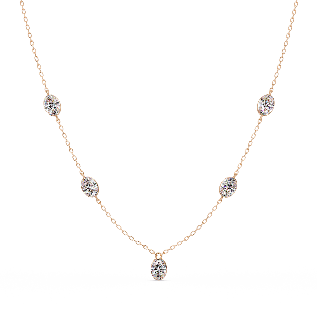 Oval Cut Lab Grown Diamond Bezel Set Station Necklace - HIGHCARAT DIAMONDS