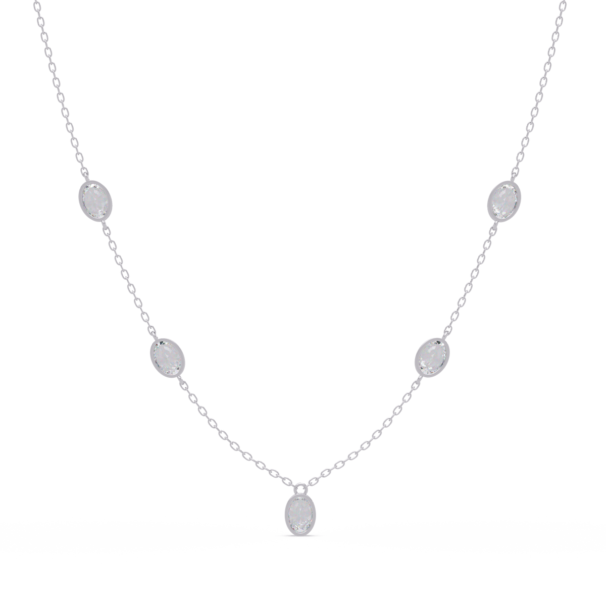 Oval Cut Lab Grown Diamond Bezel Set Station Necklace - HIGHCARAT DIAMONDS