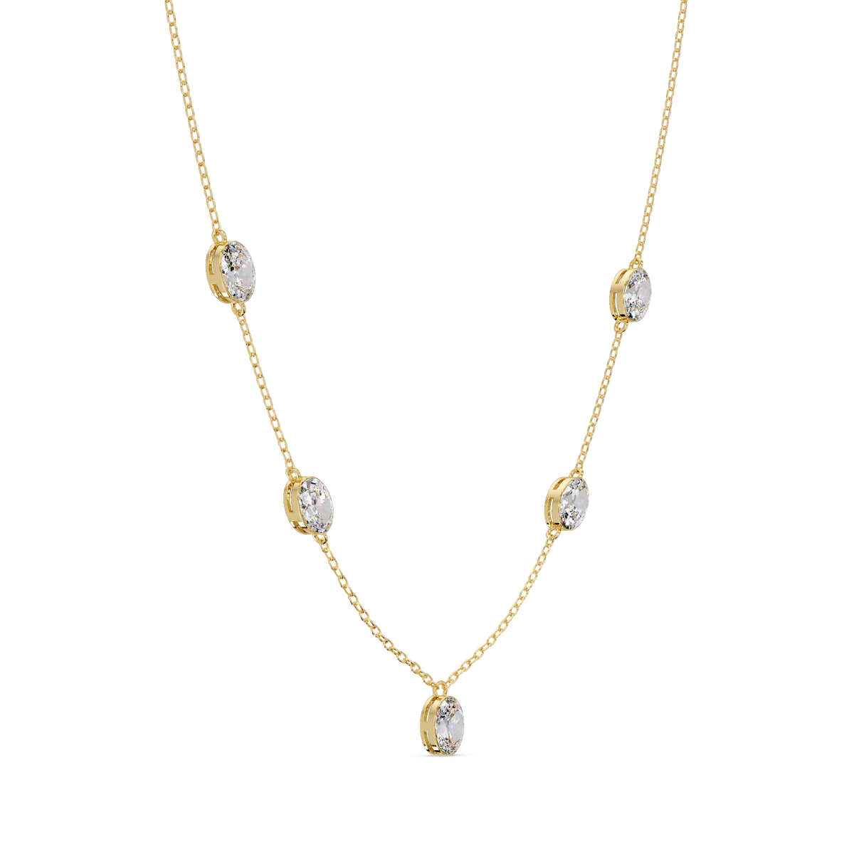 Oval Cut Lab Grown Diamond Bezel Set Station Necklace - HIGHCARAT DIAMONDS