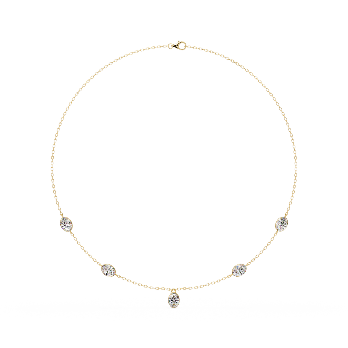 Oval Cut Lab Grown Diamond Bezel Set Station Necklace - HIGHCARAT DIAMONDS