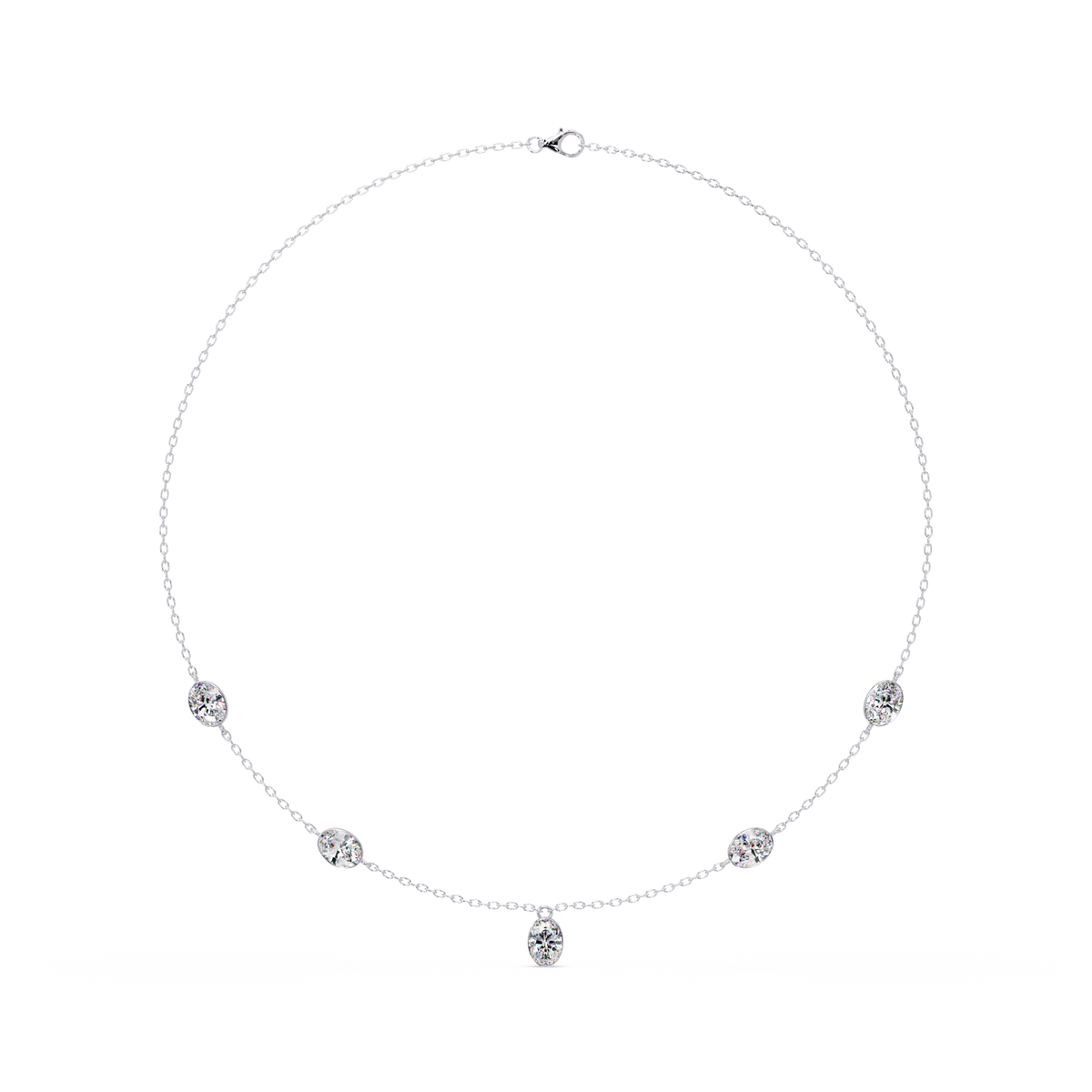 Oval Cut Lab Grown Diamond Bezel Set Station Necklace - HIGHCARAT DIAMONDS