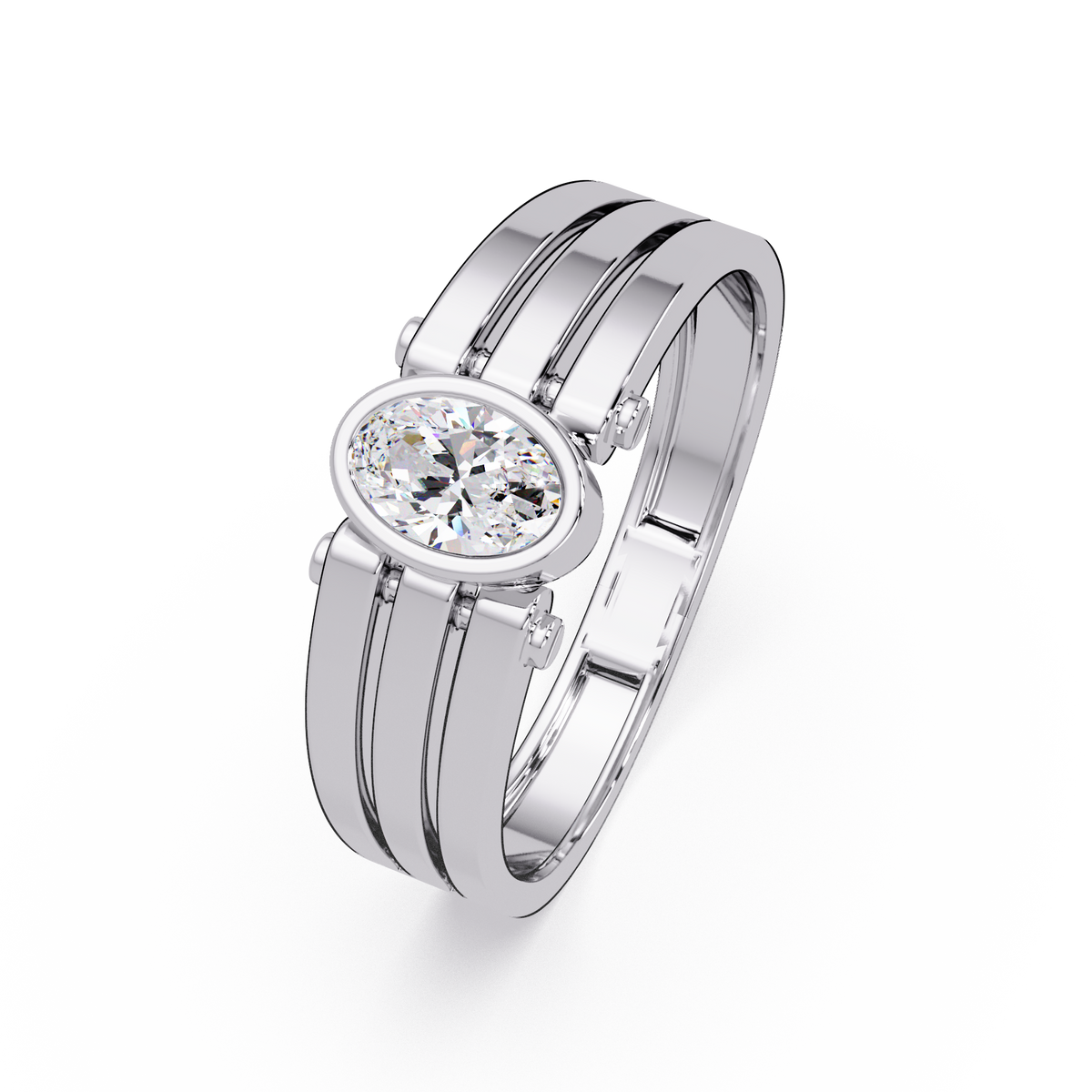 Oval Cut Lab Grown Diamond Floating Bezel Ring - HIGHCARAT DIAMONDS
