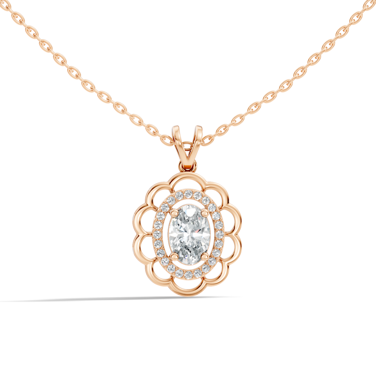 Halo Classic Round Pendant with 1.39 Ct Oval Cut Lab-Grown Diamond Jewelry for Her - HIGHCARAT DIAMONDS