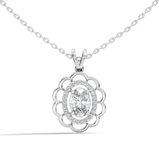 Halo Classic Round Pendant with 1.39 Ct Oval Cut Lab-Grown Diamond Jewelry for Her - HIGHCARAT DIAMONDS