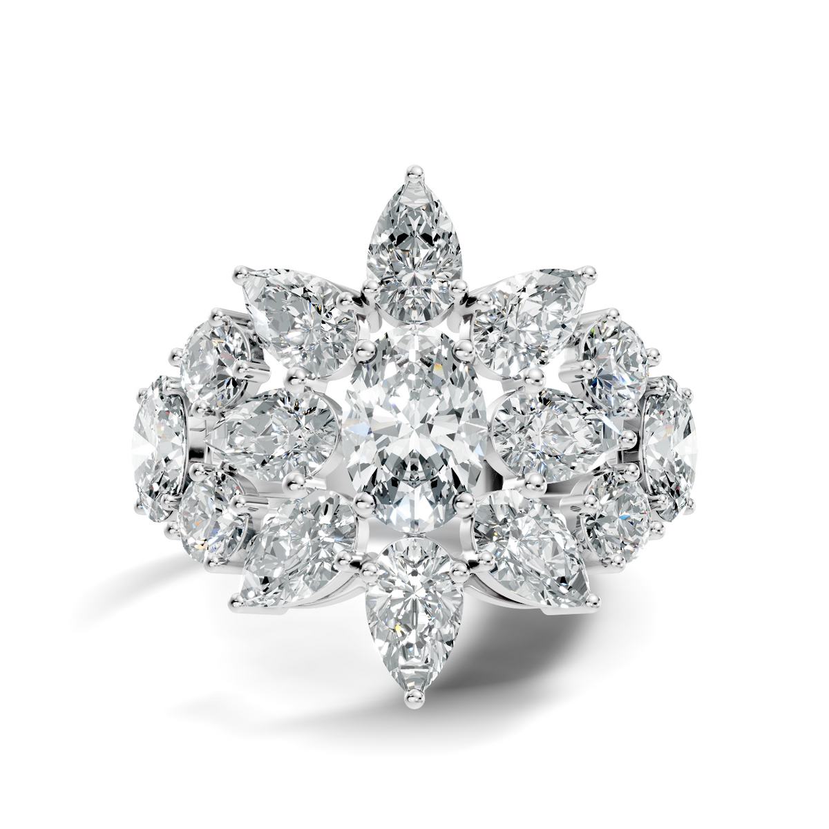 3.55Ct Oval, Pear and Round Cut Top Grade Diamond Antique Delicate Vintage Bridesmaid Ring For Women's - HIGHCARAT DIAMONDS